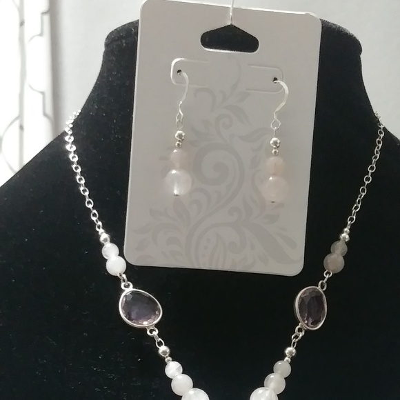 Natural Rose Quartz On .925 Sterling Silver Two (2) Piece Necklace Set
